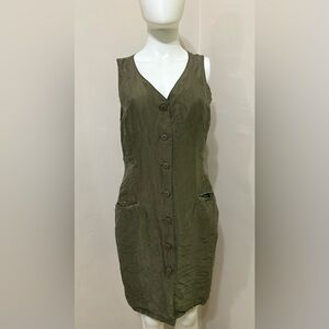 Olive Sleeveless Button-Down Dress